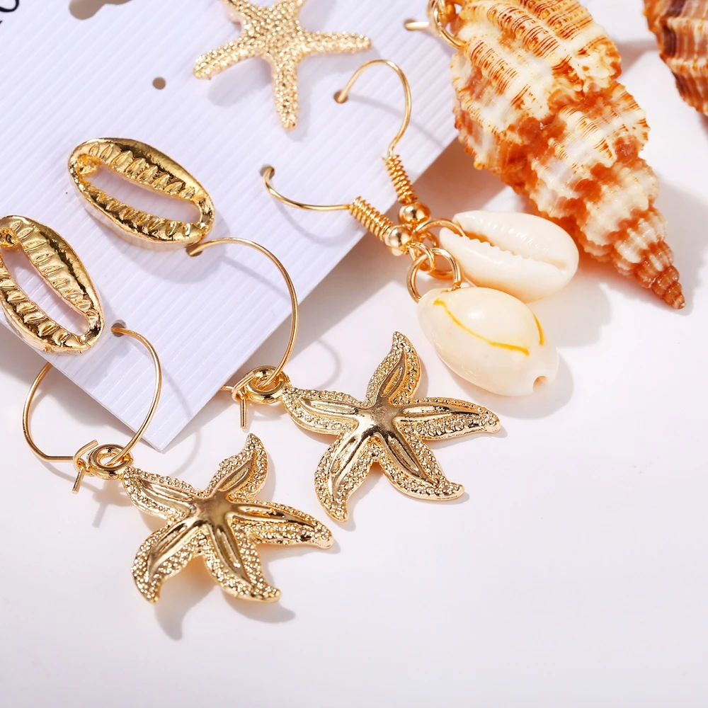 

Retro Earrings For Women Set Accessories Creative Simple Gold Pearl Conch Ear Ring Bohemian Earings 2020 Fashion Jewelry