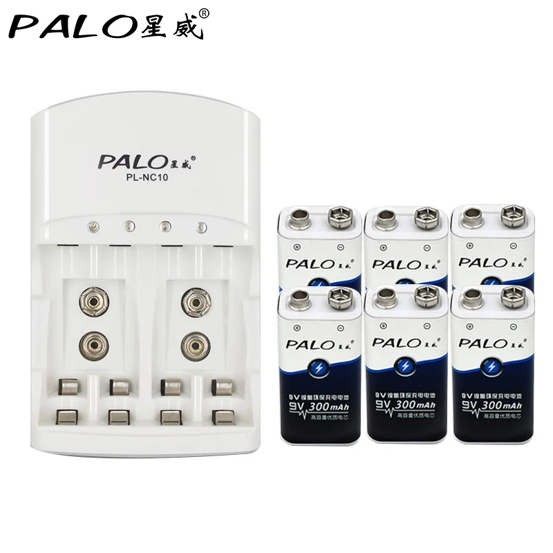 PALO 801 6 шт 9v перезаряжаемая батарея 300mAh 9 V nimh батарея 9 вольт батарея+ выделенное 2 слота 9v зарядное устройство AA AAA спешите к действию