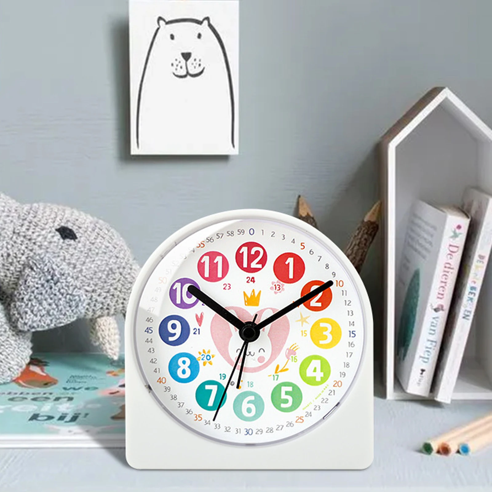 Креативный детский мультяшный будильник на батарейках беззвучный металлический