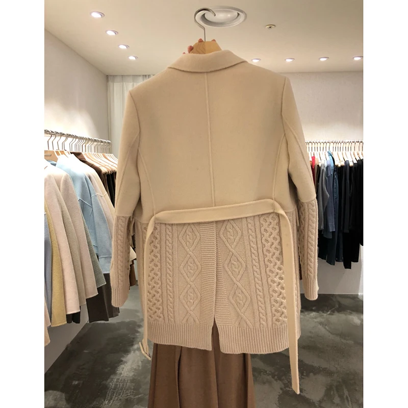 

Knitted Patchwork Woolen Blazer Coat Korean Notched Collar Long Sleeve Suit Jacket 2021 Autumn Women Blazers
