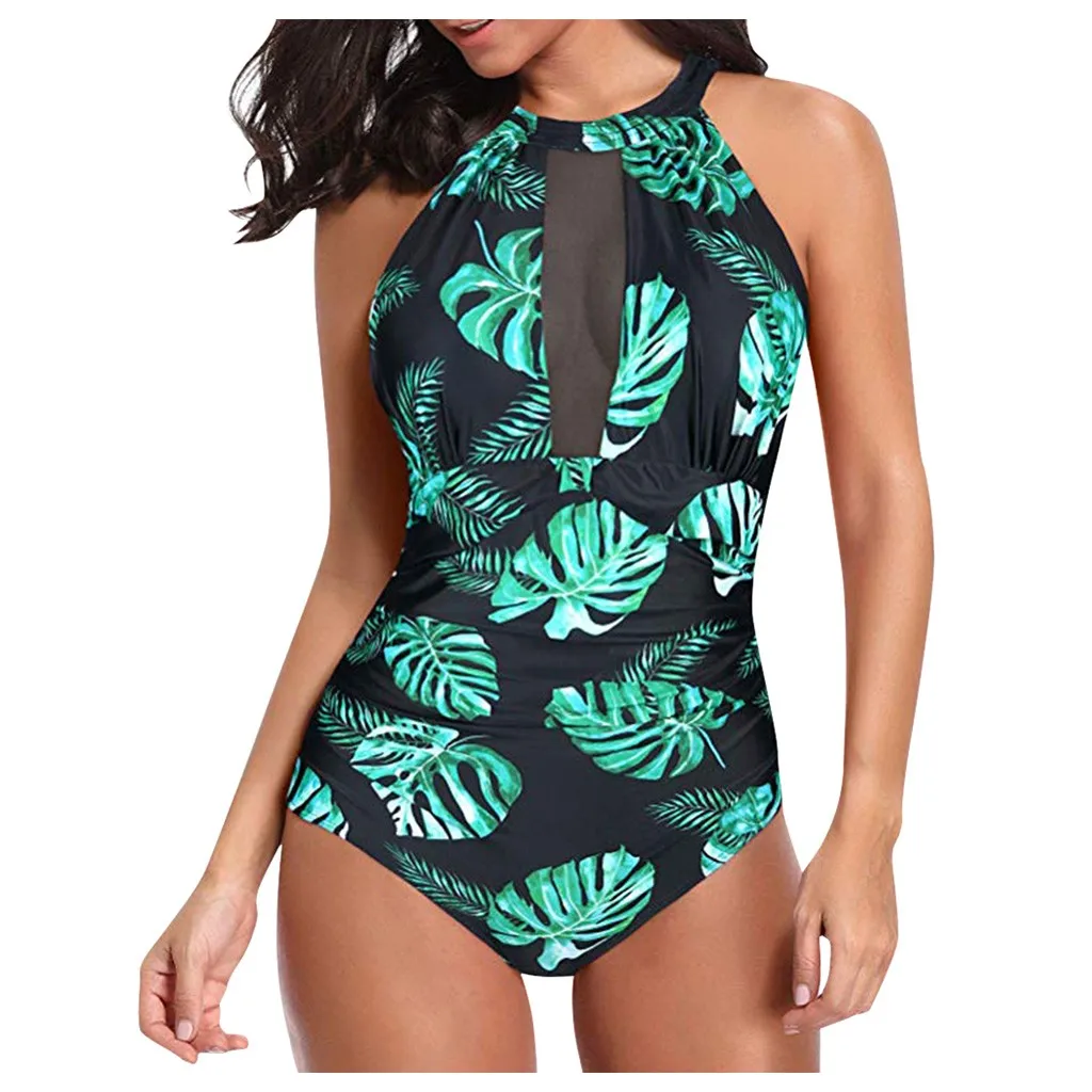 Сексуальное женское Сетчатое прозрачное цельное бикини с цветочным принтом