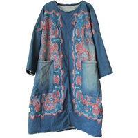 robes femme 2022 spring autumn loose large size printed jeans dress ladies bat sleeve vintage denim long robe