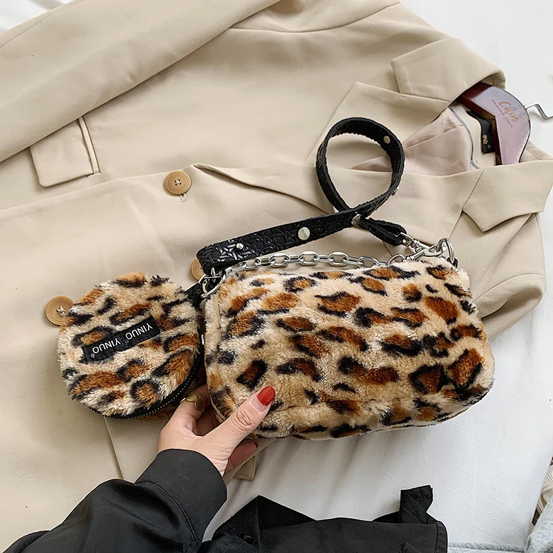 

2Pcs New Leopard Crossbody Bags For Women Luxury Chains Handbags Designer Ladies Hand Shoulder Messenger Bag Sac A Main Female