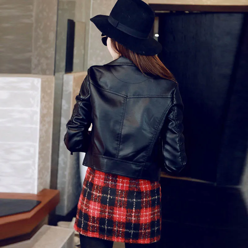 

2019 Hot Sale Soft Faux Leather Jacket Women Brand New Spring Autumn Biker Jacket Long Sleeve Short Basic Coat Zippers Outwear