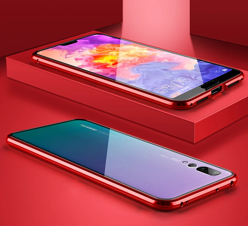 Red Роскошный магнитный металлический бампер на весь корпус, чехол для huawei P20 Pro чехол 360 прозрачный стеклянный чехол huawei P20Pro чехол P 20 - Цвет: Red