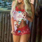 Кружевной Рождественский пижамный комплект на бретелях-спагетти без рукавов с бантом Короткий Комплект для сна кружевной костюм Санта-Клауса одежда для сна Женская