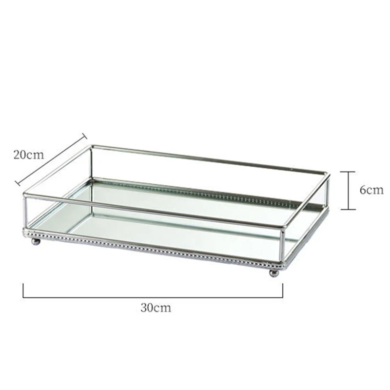 

Nordic Retro Storage Tray Gold Rectangle Glass Makeup Organizer Tray Dessert Plate Jewelry Display Storage Box