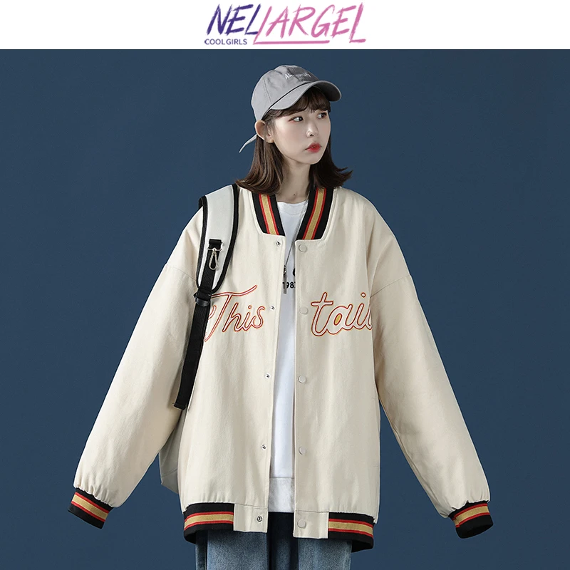 

NELLARGEL Women Harajuku Vintage Varsity Jacket 2022 Female Japanese Winter Streetwear Tweed Jacket Girl Kawaii Bomber Jackets