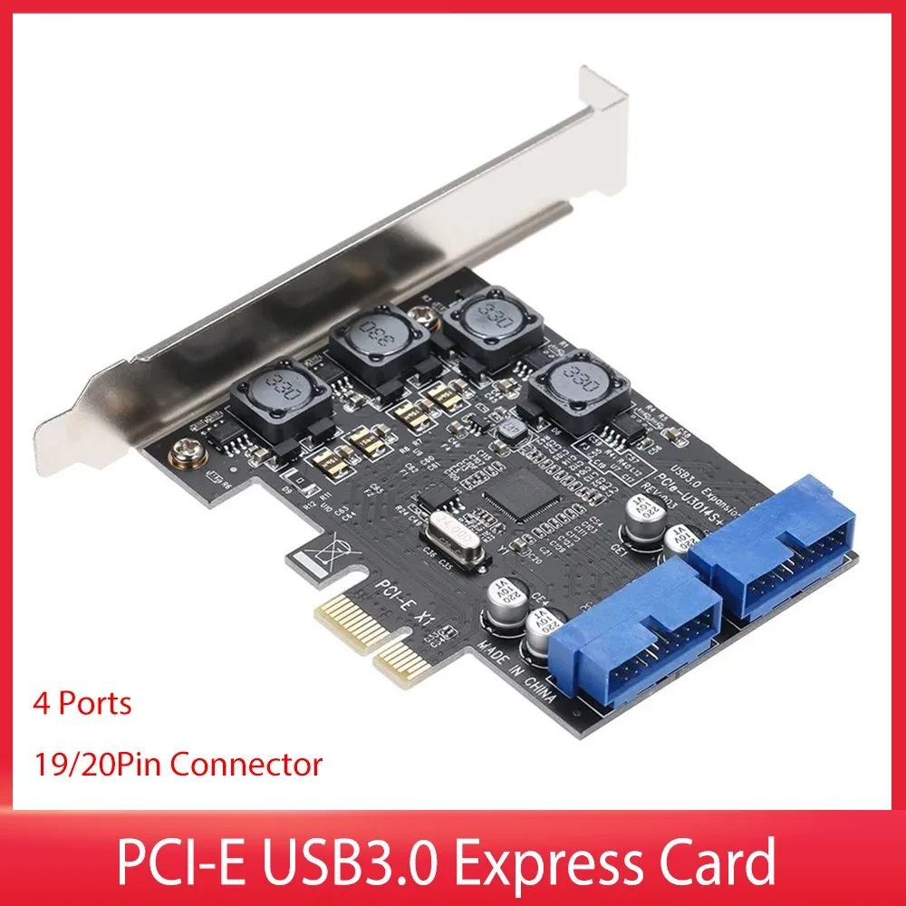 

PCI-E USB3.0 Express Card 4 Ports External Dual 19/20Pin Front Connector Expansion Card 5Gbps High Speed Data Transfer Adapter
