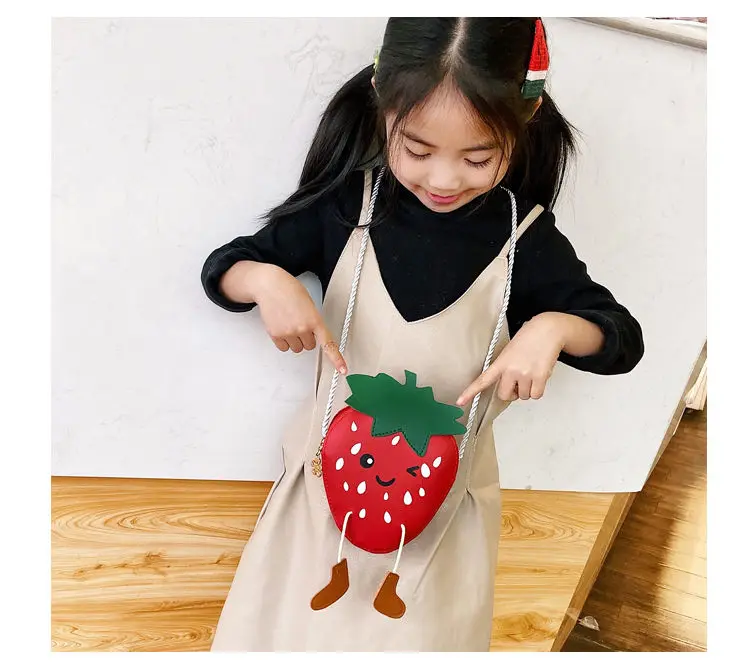 PU Leather Children Mini Shoulder Crossbody Bags Fashion Baby Kids Money Wallet Lovely Cartoon Strawberry Girls Small Coin Purse