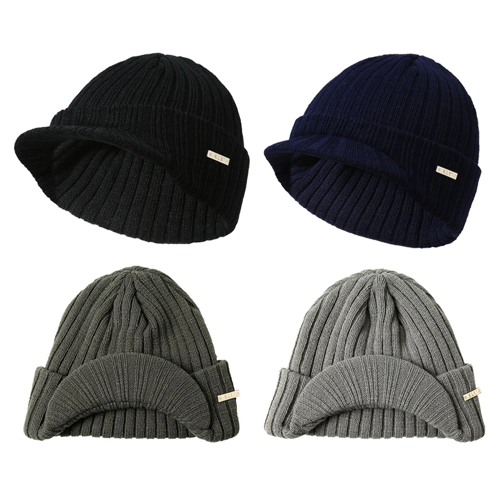 

Мужская Вязаная Шапка-бини с козырьком, зимняя бейсболка, кепка газетчика с черепом