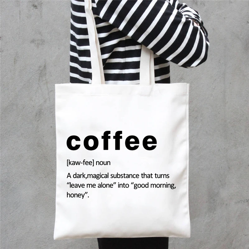 

Large Canvas Shoulder Bag Fashion Shopper Bag Coffee Print Ladies Shopping Bag Large College Handbag Eco Shopper bag for Women