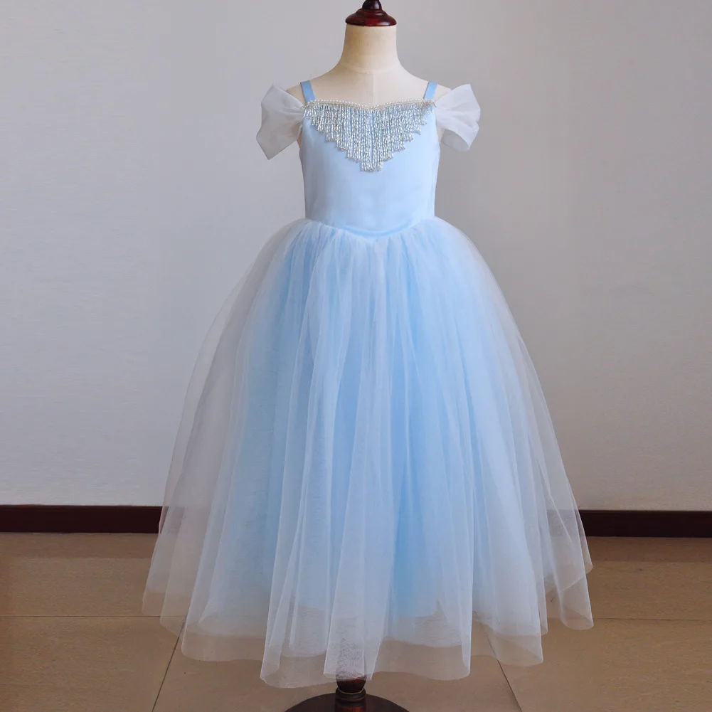 

Popodion Dress for Girls Flower Girl Dresses Children's Dresses Blue Tulle Beaded Baby Girl Dress FGD10130