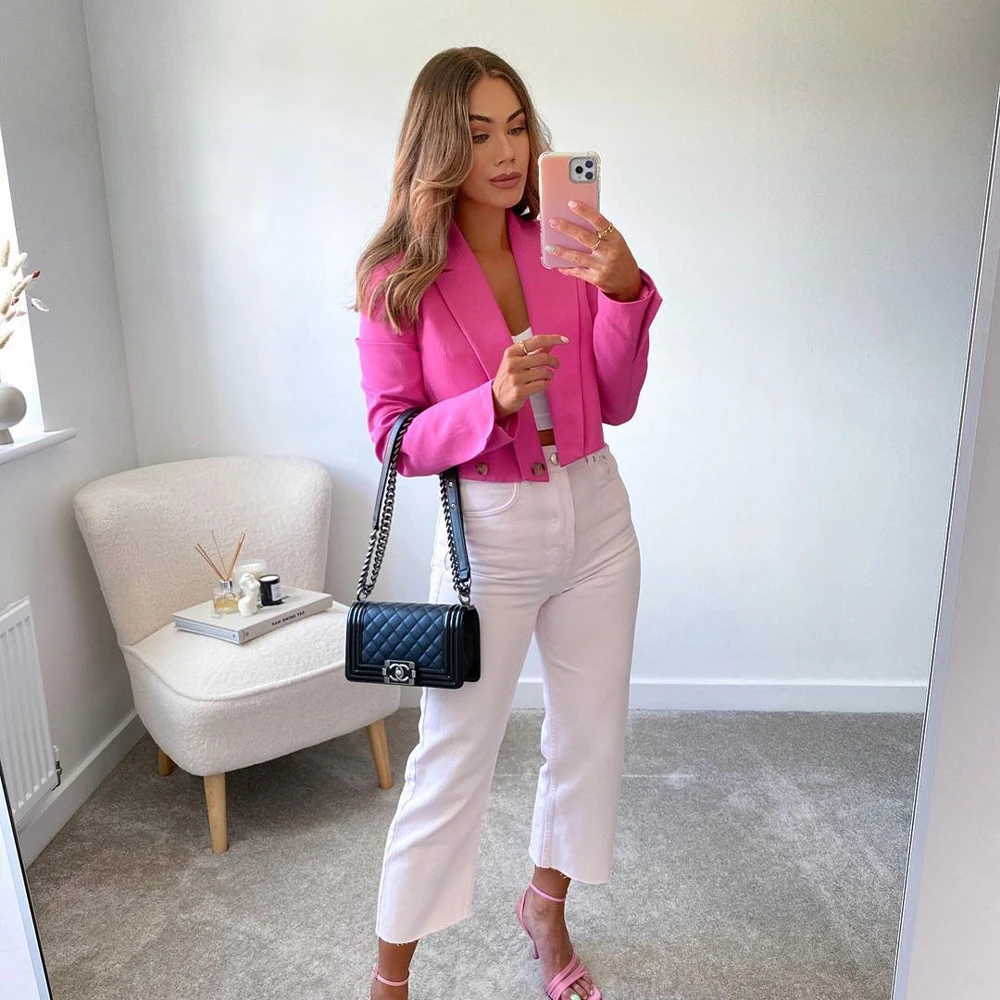 DUOPERI Мода 2021 укороченный пиджак женский с длинным рукавом Повседневный офисный