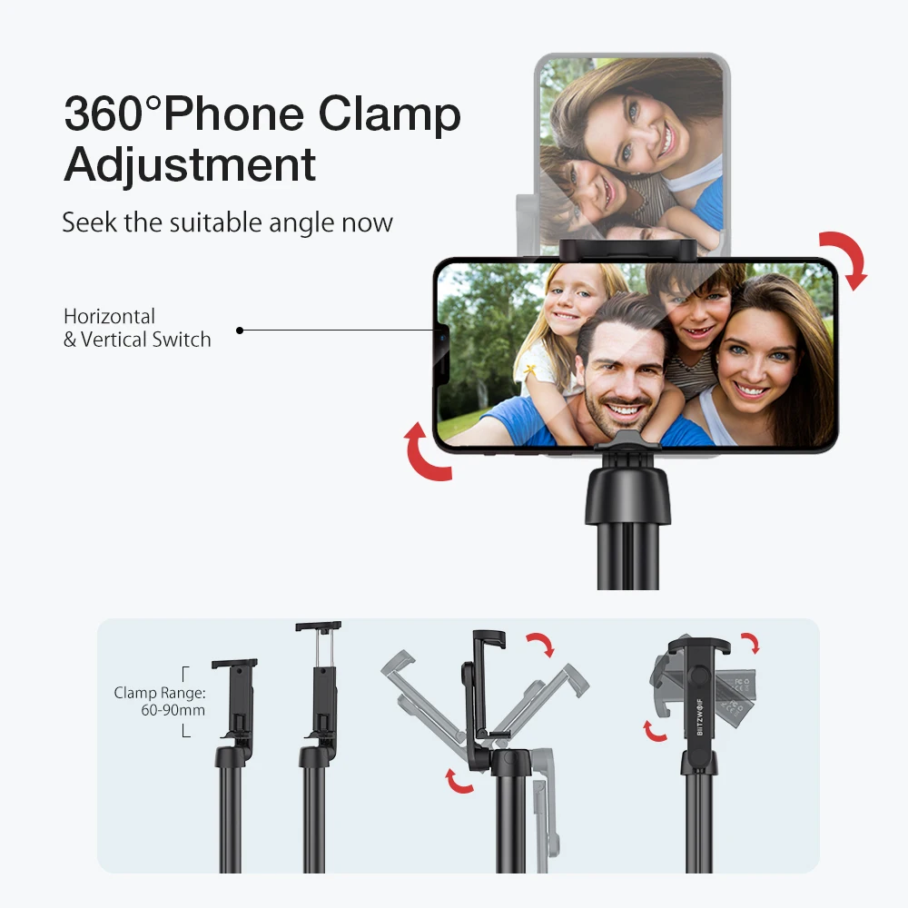 Blitzwolf BW-BS10 Plus Foldable Tripod Monopod Selfie Stick 1300mm Length Extendable Wireless Phone Holder | Электроника