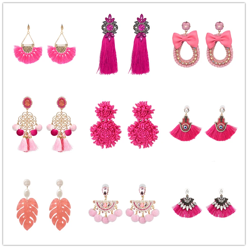 

JURAN Brand Ethnic Long Tassel Earrings Women 2019 Boho Handmade Resin Bead Drop Earrings Maxi Statement Party Jewelry Wholesale