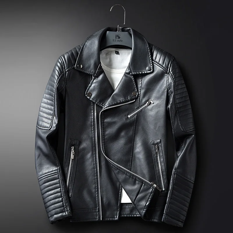 Кожаная куртка бомбер мотоциклетная мужское байкерское пальто из искусственной
