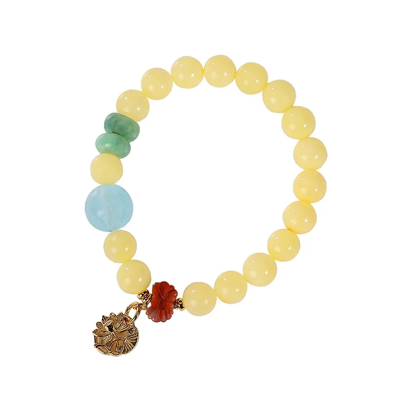 

Natural Baltic Amber Elastic Bracelet With Burma Jadeite Aquamarine Red Agate Gemstone Bangle Women Amber-beads Amulet Bracelets
