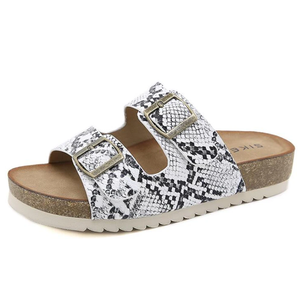 

Женские босоножки на пробковой платформе, с двойной пряжкой, из змеиной кожи, для пляжа, q250, для лета