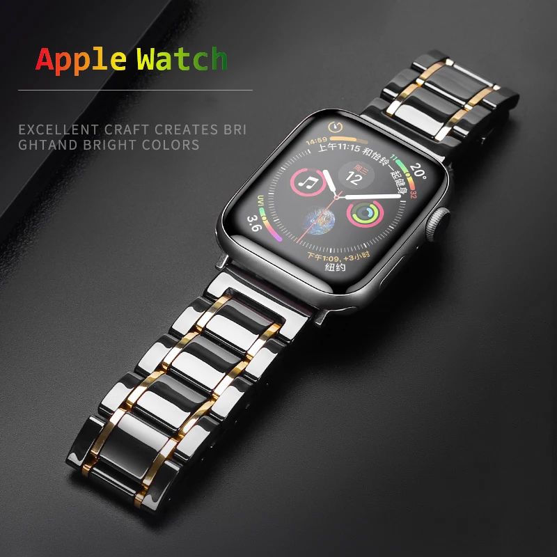 

Ремешок керамический для Apple Watch Band 44 мм 40 мм 45 мм 41 мм, роскошный браслет из нержавеющей стали для наручных часов iWatch series 7 3 4 5 se 6