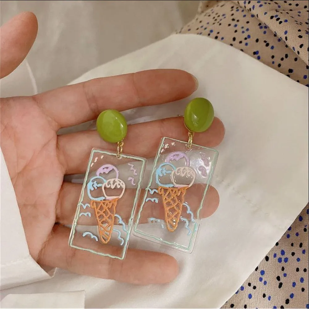 

New Trend Girl Style Retro Geometric Color Acrylic Sheet Ice Cream Earrings For Women Girl Jewlery Gift Accessories Wholesale