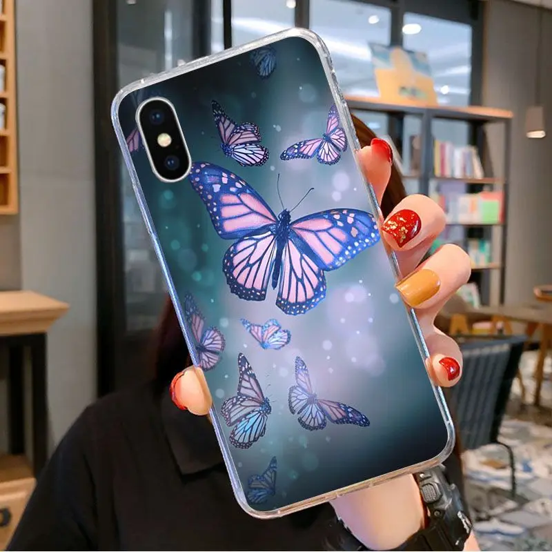 Прозрачный мягкий чехол из ТПУ С Рисунком бабочки для телефона iPhone 11 pro XS MAX 8 7 6 6S