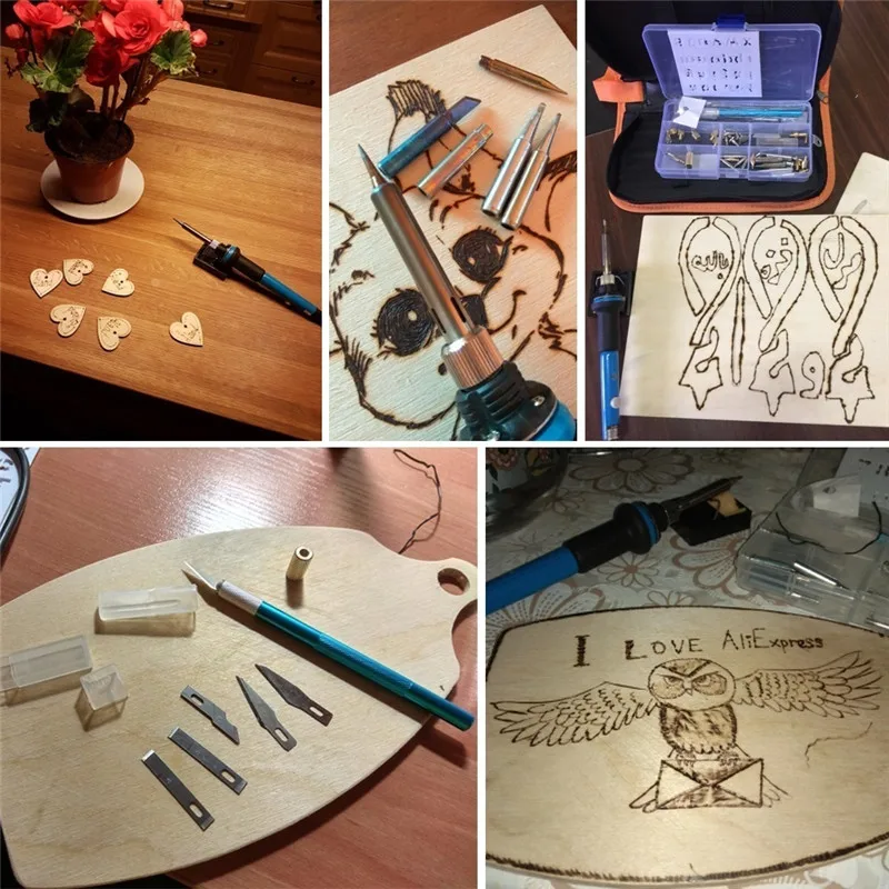 

94PCS 60W Wood Burning Pen Set Stencil Soldering Tips Tools Pyrography Kit EU/US/UK/AU Plug