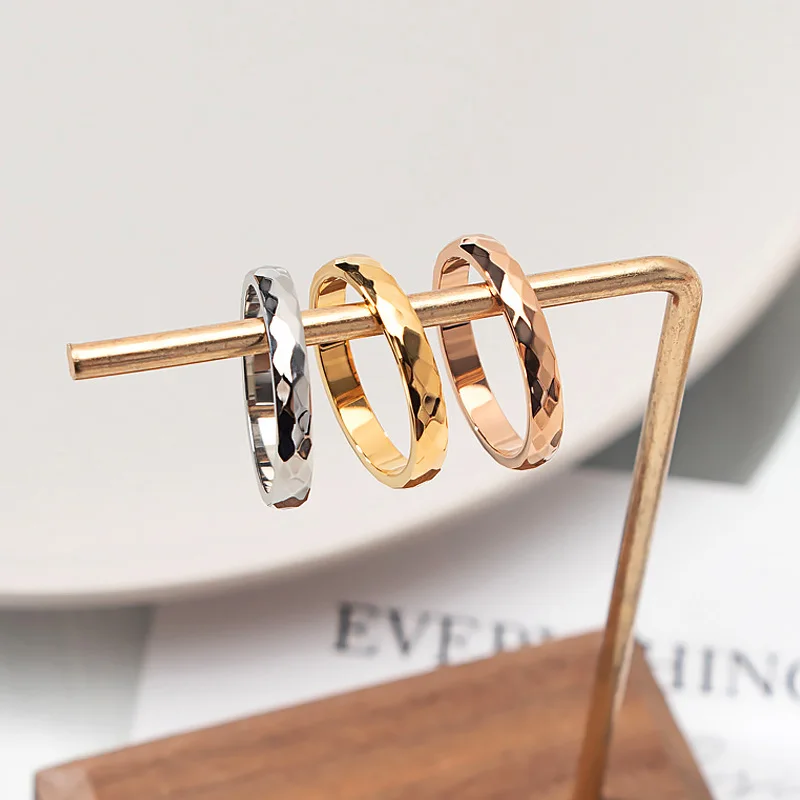 

Fashion Light Luxury Design 3mm Width Difficult Multi Facet Scratch Proof Plating Wedding Titanium Steel Ring For Women Jewelry