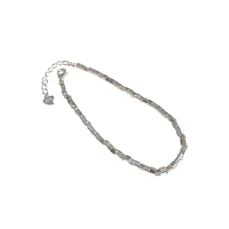 MEWANRY Minimalist 925 Stamp Bracelets for Women Trendy Elegant Charming Simple Smooth Cube Chain Party Jewelry Gifts | Украшения и