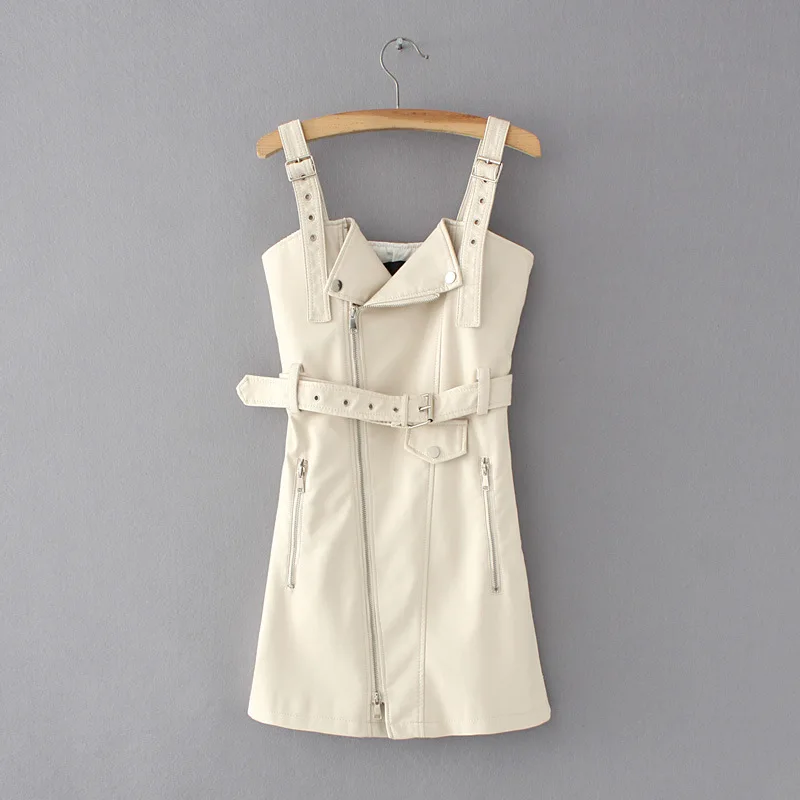 Летнее женское моющееся розовое платье из искусственной кожи в байкерском стиле