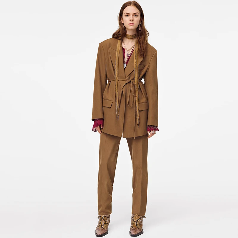 Женский блейзер с карманами ZA однотонный Повседневный офисный пиджак длинным