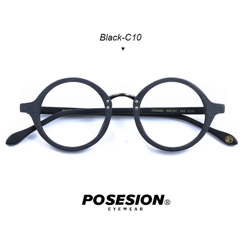 Black-C10 Posesion оправы для очков Для мужчин Для женщин круглые деревянные прозрачные линзы, очки по рецепту очки с диоптриями оправы очков - Цвет оправы: Black-C10