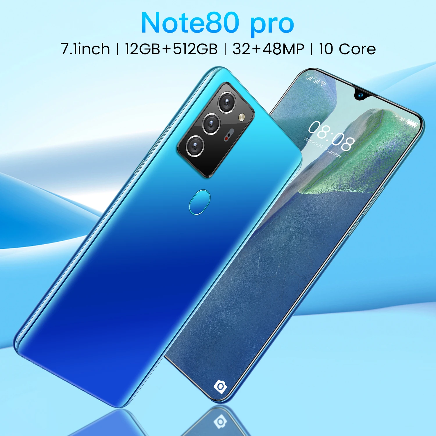 Cectdigi Note80 Pro смартфон 7 1 дюймов полный Экран 10 ядерный Процессор 5600 мА/ч 12 ГБ 512 5G