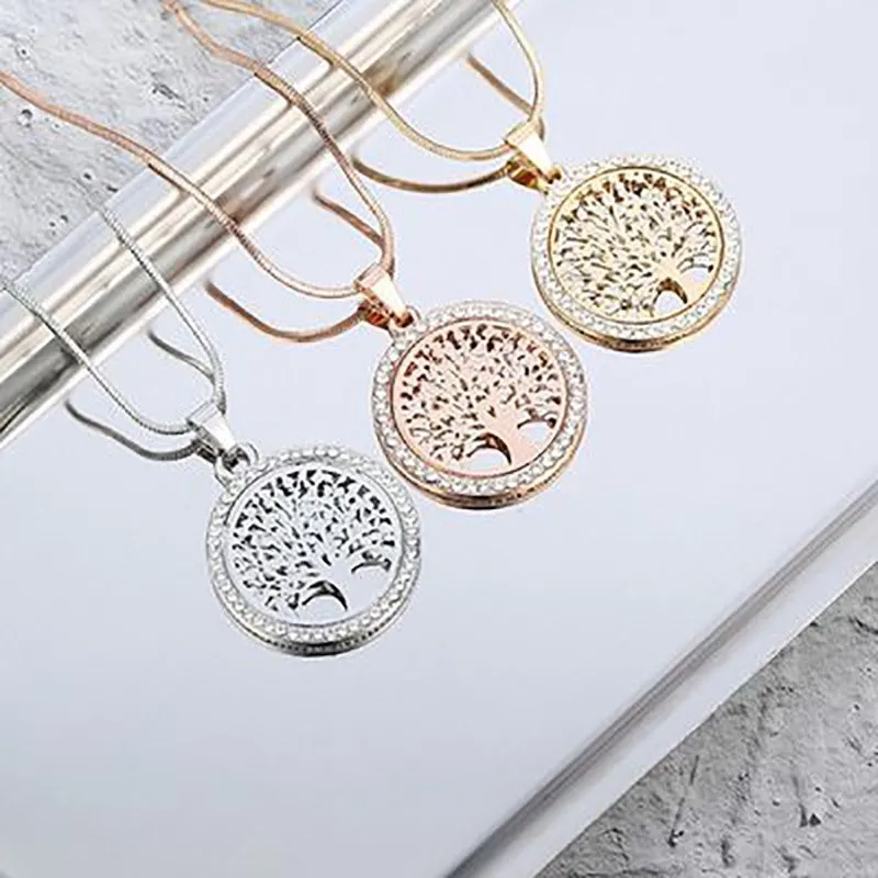 

Hot Tree of Life Crystal Round Small Pendant Necklace Gold Silver Color Bijoux Collier Elegant Women Jewelry Gifts