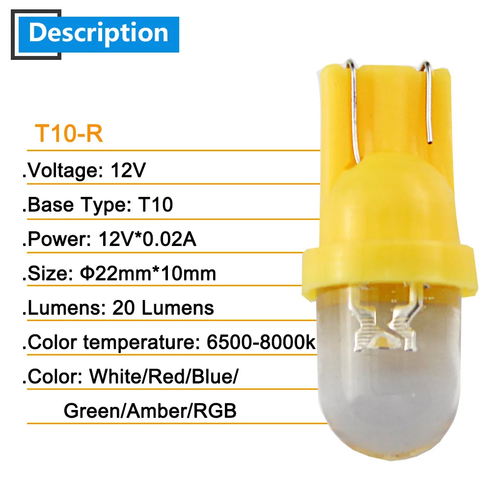 100 шт. 12 В RGB T10 R светодиодные лампы W5W 194 дорожное освещение габаритные огни для