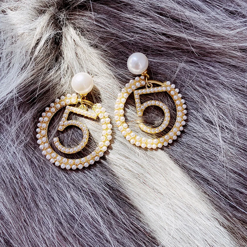 

Fashion Rhinestone Lucky Big Number 5 Pendant Drop Earrings for Women Party Ear Jewelry Luxury Crytsal Long Dangle Drop Earrings