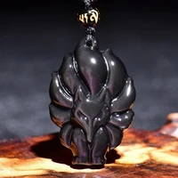 1pc luck natural crystal hand engraving the nine tailed fox of rainbow obsidian wealth pendant good luck men women pendant