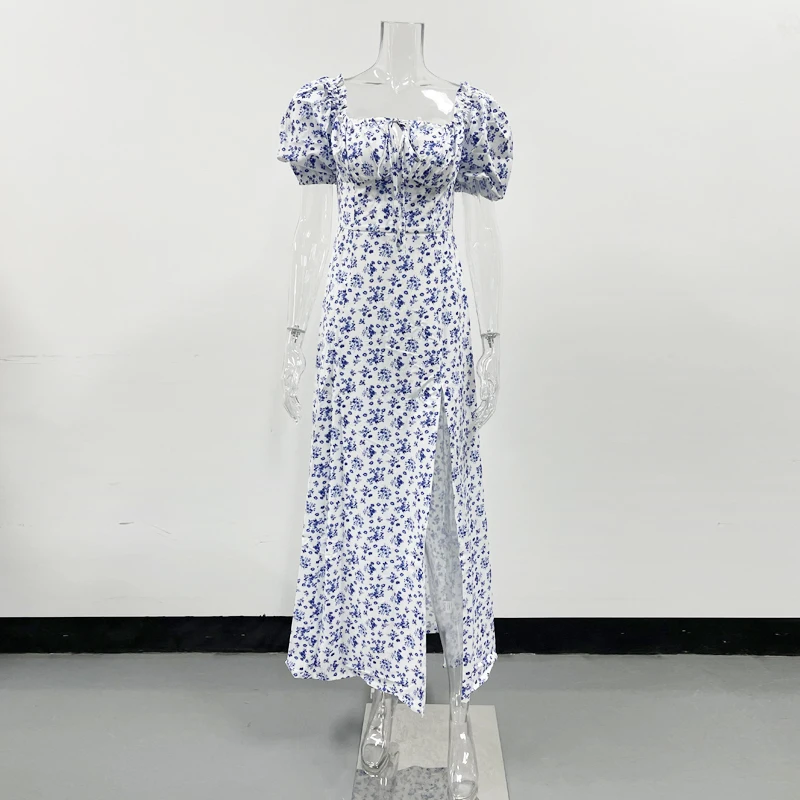 

Autumn Summer Dress Club Bodycon Dress Puff Vestidos Lady Floral Print Casual Midi Sexy Party Dresses For Womens Strapless