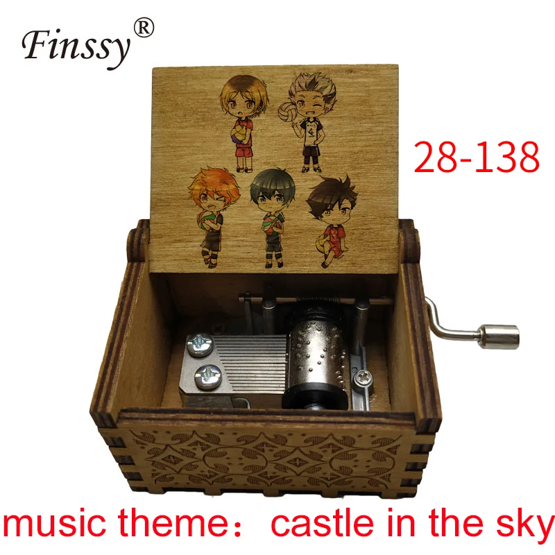 volleyball Haikyuu Anime print castle in the sky music theme Wooden Music Box anime fans students boys Gift Hand | Украшения и
