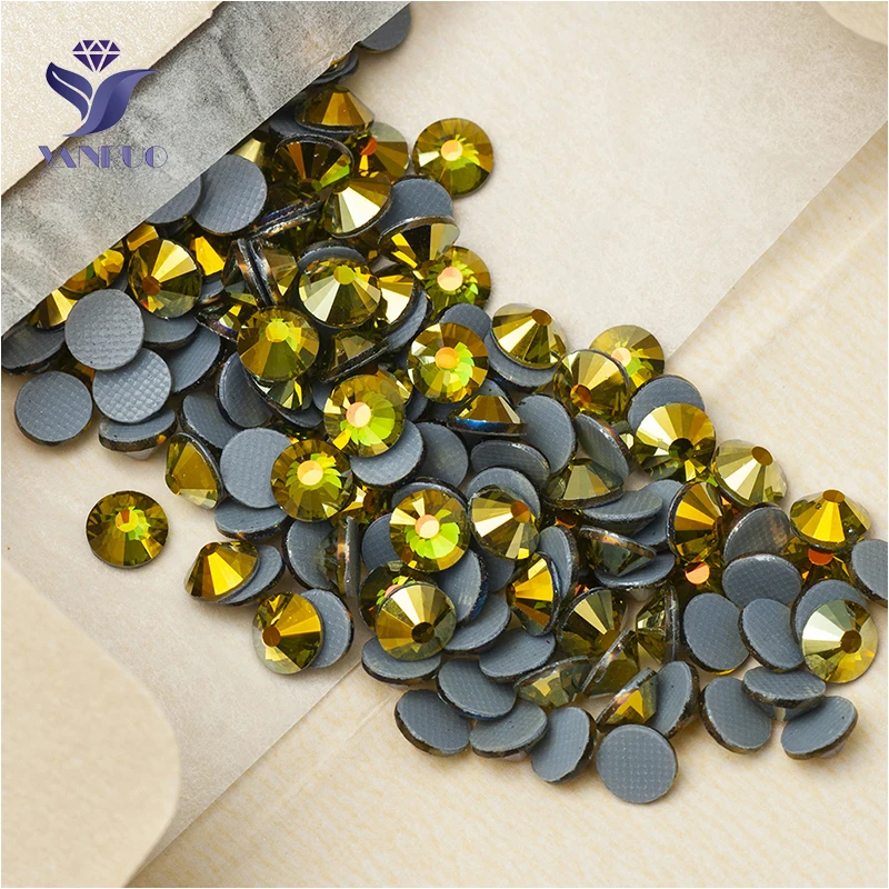 

YANRUO 2058HF All Sizes Olivine AB Iron On Hot Fix Crystal Strass Hotfix Rhinestones Flatback Glass Stone For Dresses