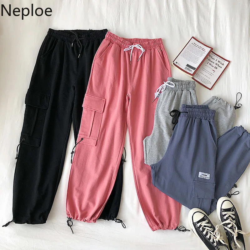 Женские брюки с аппликацией в виде букв Neploe повседневные эластичной резинкой на