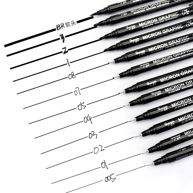 Ручка для рисования Fineliner черные чернила 005 01 02 03 05 08 микрон ручка набор школы и