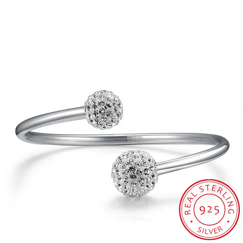 Женский Браслет манжета из серебра 925 пробы с хрустальным шариком|Гибкие и