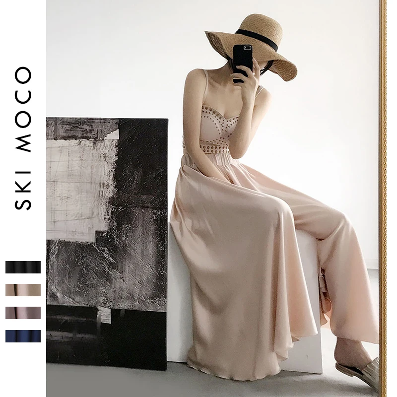 Женские атласные расклешенные брюки макси повседневные широкие с высокой талией