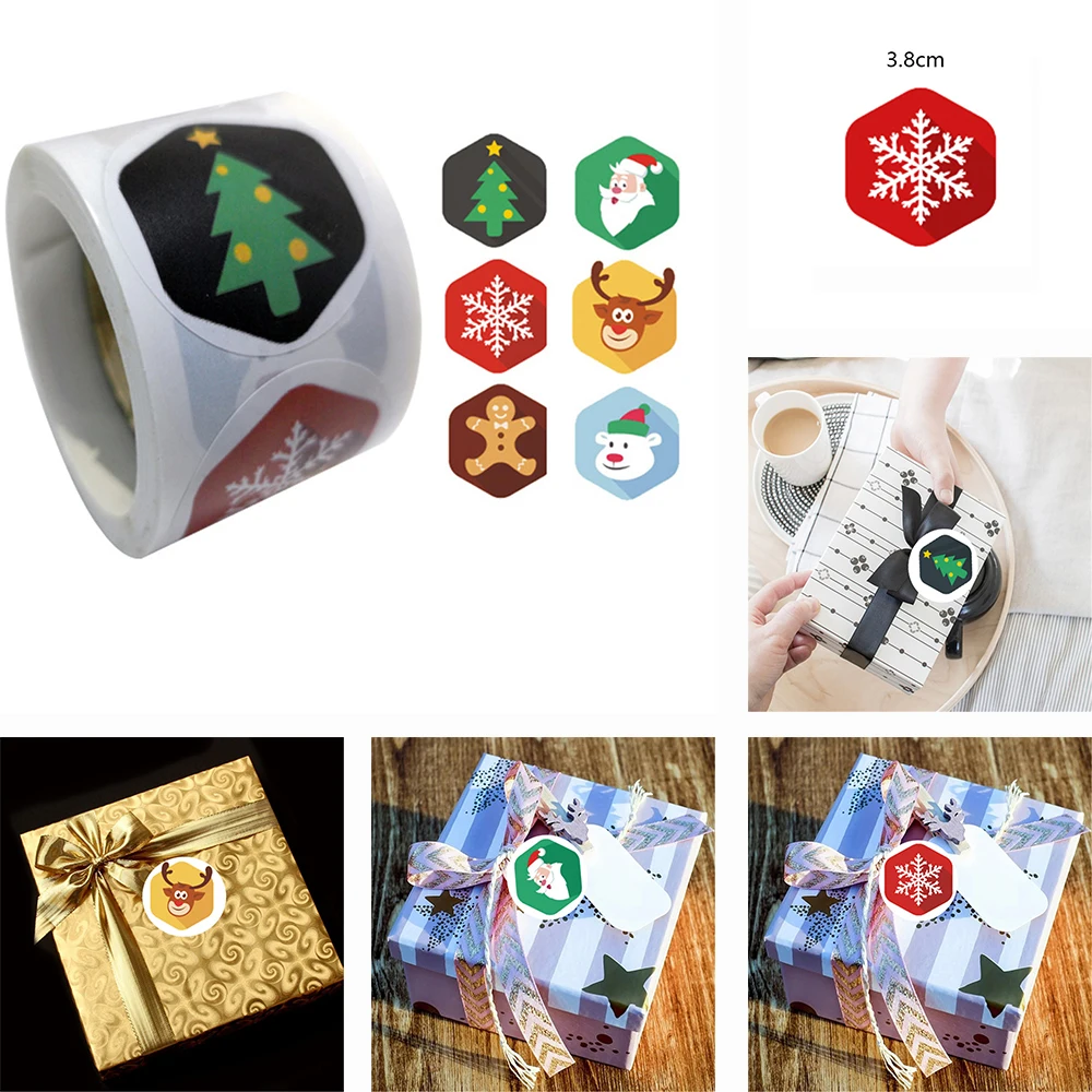 

200/500Pcs /Roll 1.5 Inch Christmas Snowman Elk Snowflake Gift Label Stickers Scrapbooking Envelope Stationery Seal Sticker