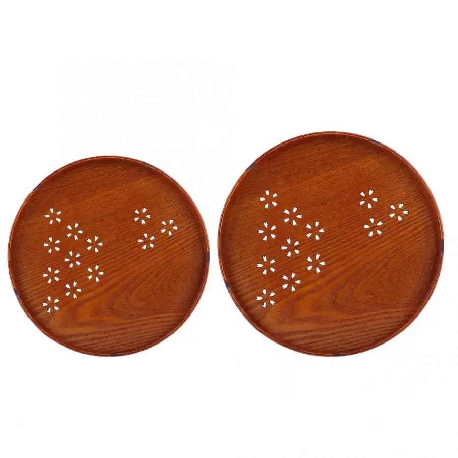 Чайные подносы деревянный полый Восточный Вишневый узор Круглый сервировочный