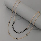 Ожерелье docona в богемном стиле с черными бусинами для женщин Очаровательная Геометрическая цепочка из металлического сплава до ключиц женское Ювелирное Украшение для вечерние ошейник 9859