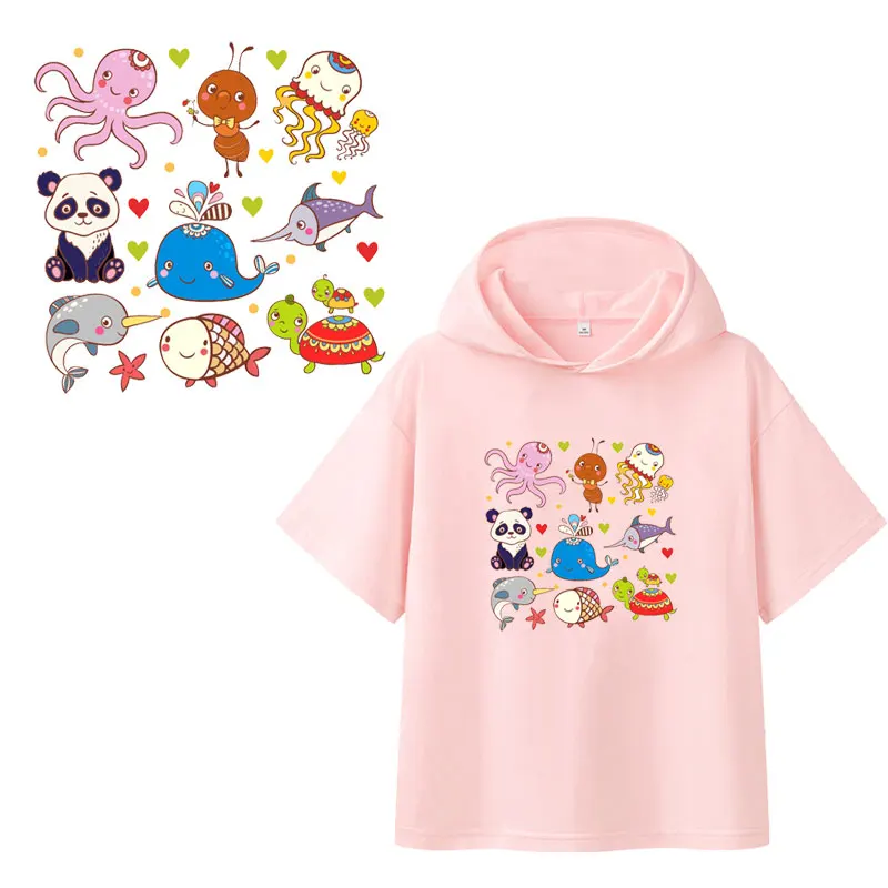 Мультяшные комбинированные наклейки на одежду с животными термоклейкие нашивки