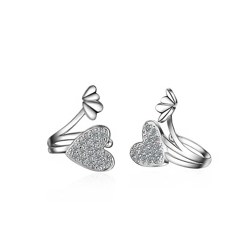 

Trendy Female Crystal Love Heart Earrings Rose Gold Silver Color Clip Earrings For Women Elegant White Zircon Wedding Earrings