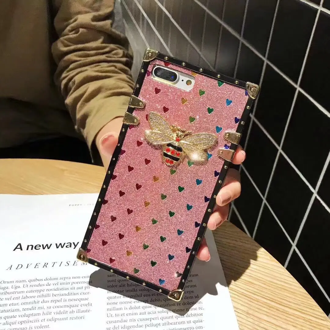 Exotic Square Gradient Rainbow Glitter Bee For Samsung galaxy S8 9 10 Plus Case S10 Lite All Inclusive Note 8 Anti-drop |
